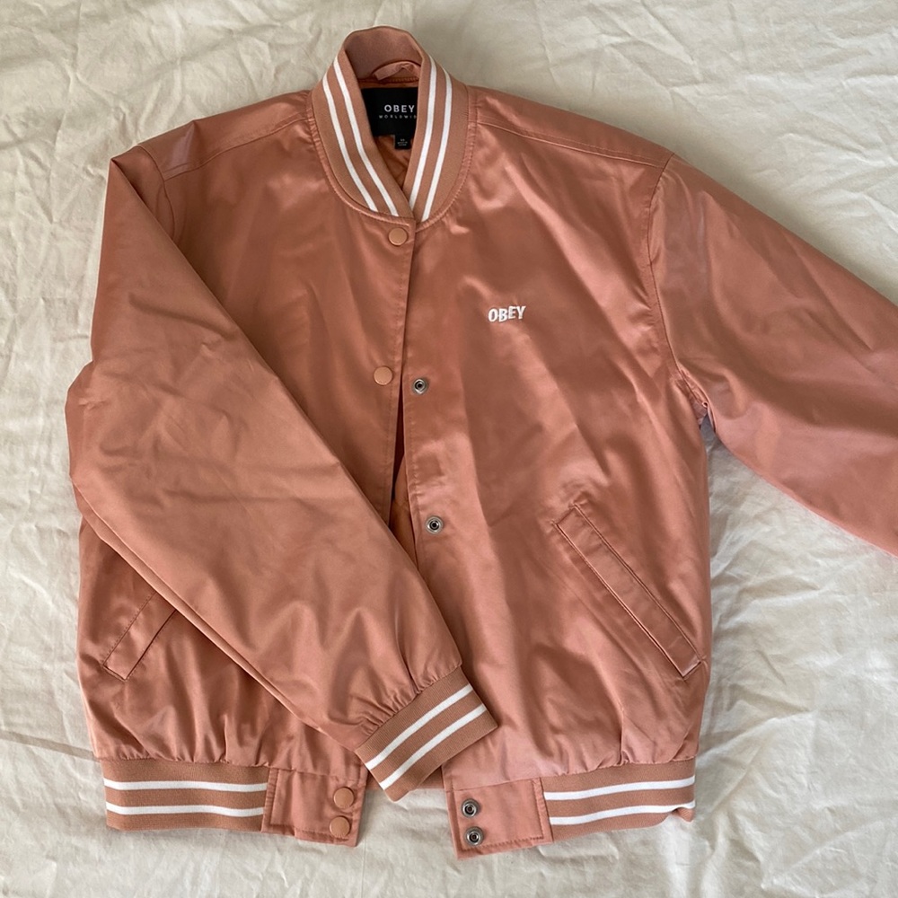 Obey Pink Varsity Jacket, Size XS